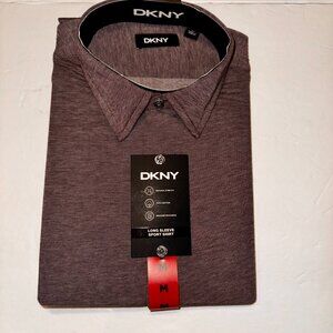 DKNY Mens Long Sleeve Sport Shirt Medium Cotton Natural Stretch Machine Wash